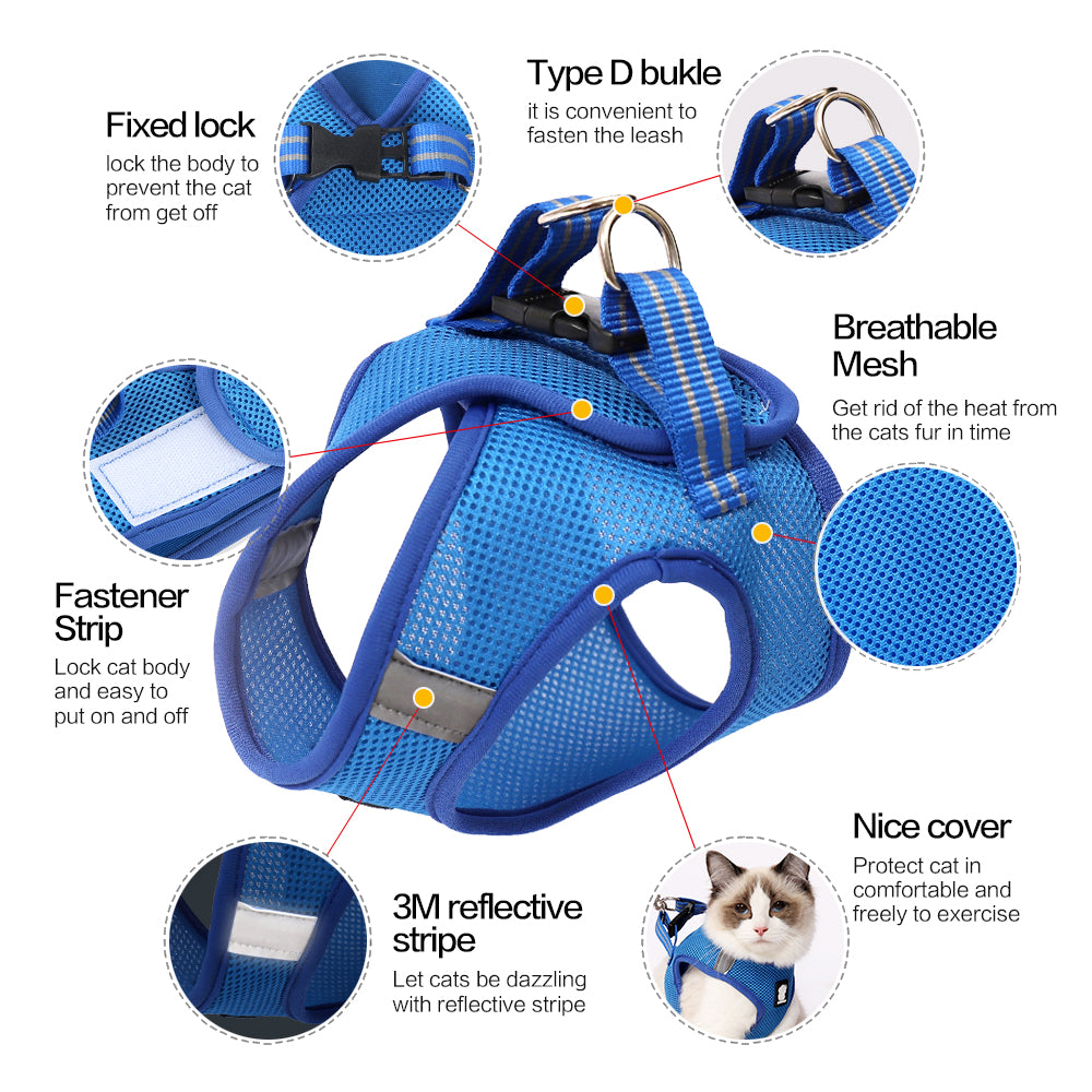 Cat Harness Leash Straps Soft and Comfortable Cat Walking Jacket with Running Cushioning and Escape Proof for Puppies with Cationic Fabric