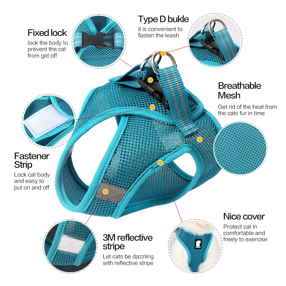 Cat Harness and Leash - Ultra Light Escape Proof Kitten Collar Cat Walking Jacket with Running Cushioning Soft and Comfortable Suitable for Puppies Rabbits