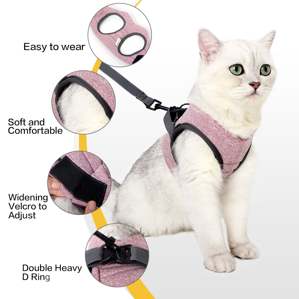 Cat Harness Leash Straps Soft and Comfortable Cat Walking Jacket with Running Cushioning and Escape Proof for Puppies with Cationic Fabric